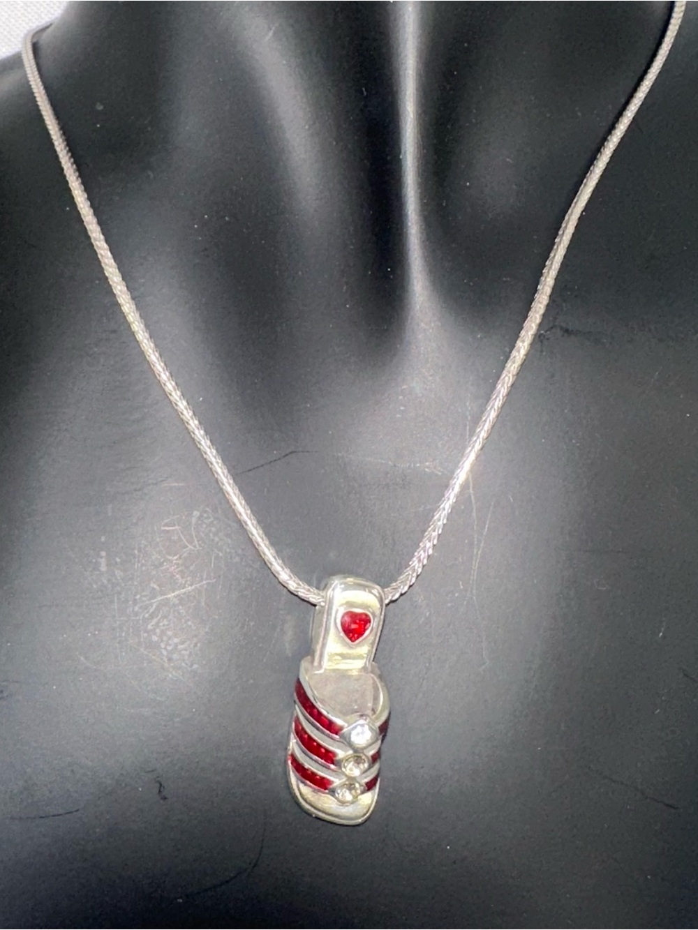 BRIGHTON Red Enamel Sandal w/Rhinestones Charm on 16"+ Necklace European Summer